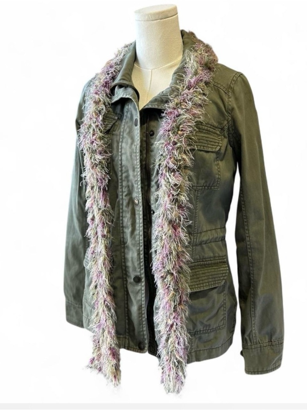 y2k Fuzzy Skinny Scarf Belt Green + Purple Faux Knit Fur in Vintage Condition